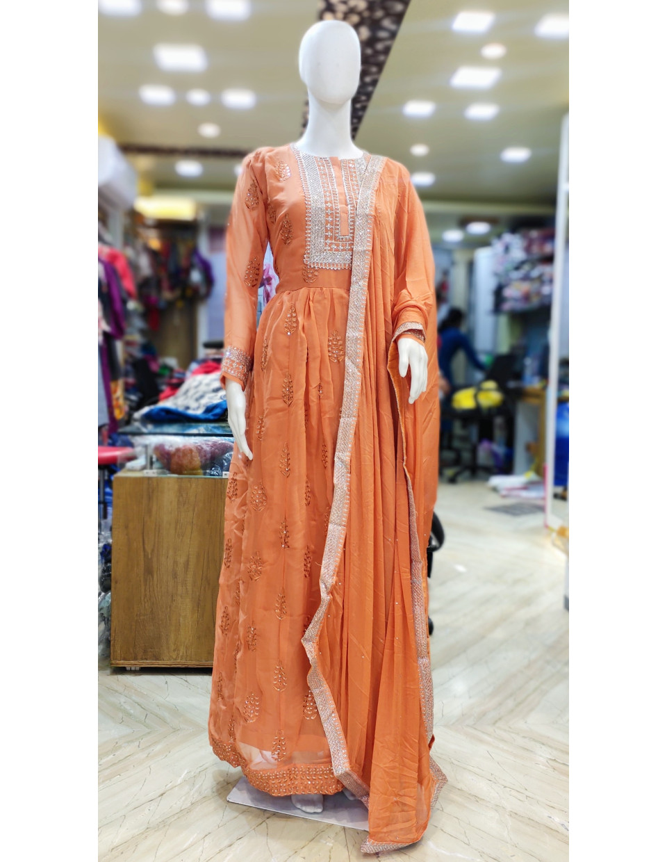 Premium Quality Georgette Long Gown With All Over Embroidery And Sequence Work (KR2262)